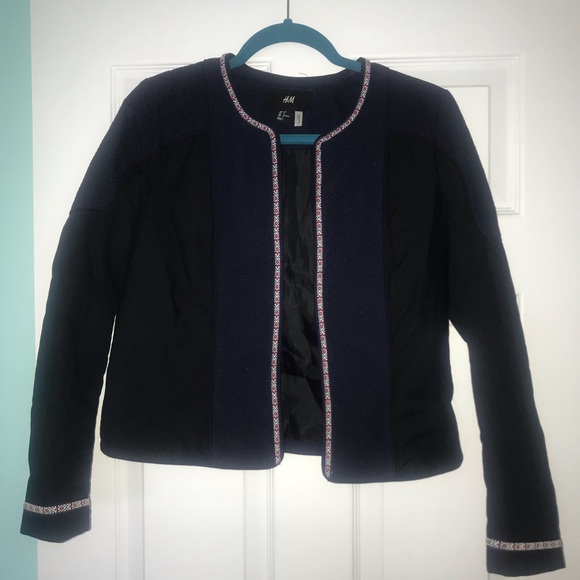 Navy Quilted Jacket with Scandinavian details - Picture 2 of 3